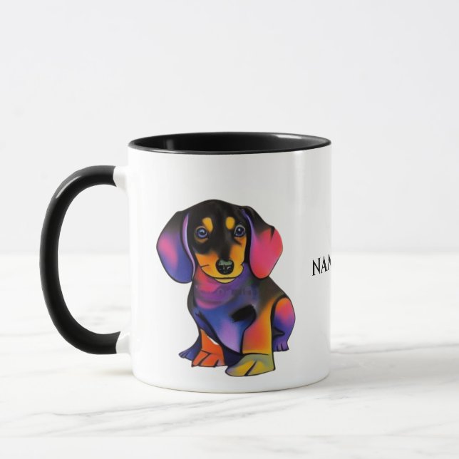 Caneca Caneta/copo de DACHSHUND Cuja designação é editáve (Esquerda)