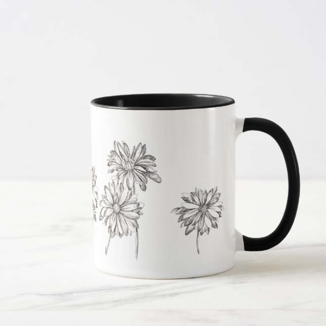 Caneca Caneta das flores margaridas e tinta pretas (Direita)