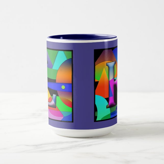 Caneca Caneta de café L e K em alfabeto prizmático (Centro)