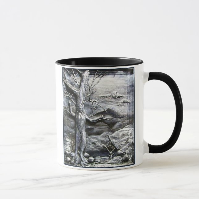 Caneca Caneta de café preto e branco 3D Treeman (Direita)
