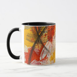 Caneca Caneta de design abstrata vermelha, branca amarela