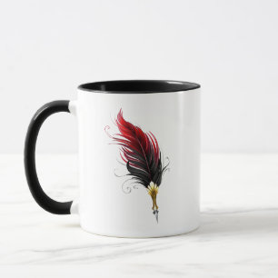 Caneca Caneta de penas vermelhas com ninho de ouro
