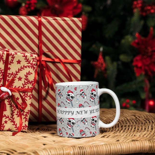 Caneca caneta padrão do feliz ano novo panda (Criador carregado)