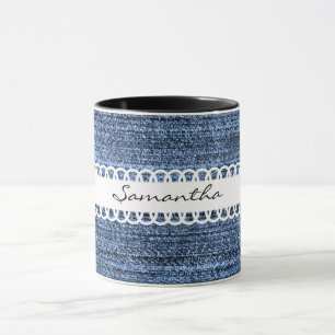 Caneca Canhão de café com Design de Denim e Fita
