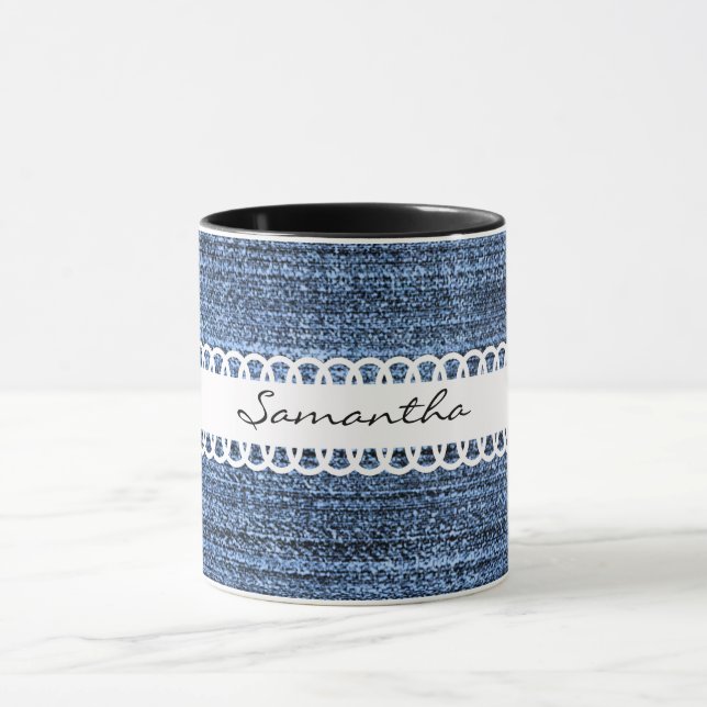 Caneca Canhão de café com Design de Denim e Fita (Centro)