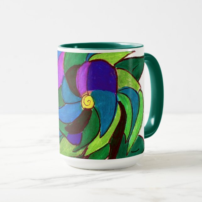 Caneca Canhão de Flor Azul e Verde (Frente Esquerda)