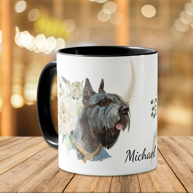 Caneca Cão-Buquê-Gigante Schnauzer, de Rosa Branca (Criador carregado)