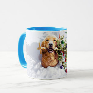 Caneca Cão Com Árvore Na Neve