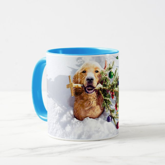 Caneca Cão Com Árvore Na Neve (Frente Esquerda)