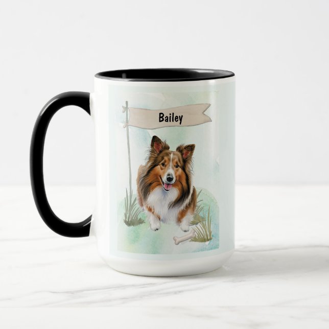 Caneca Cão de Água Personalizado Shetland Sheepdog (Esquerda)