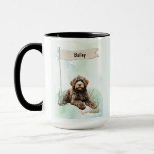 Caneca Cão de Água Português Aquarela Cachorro Personaliz