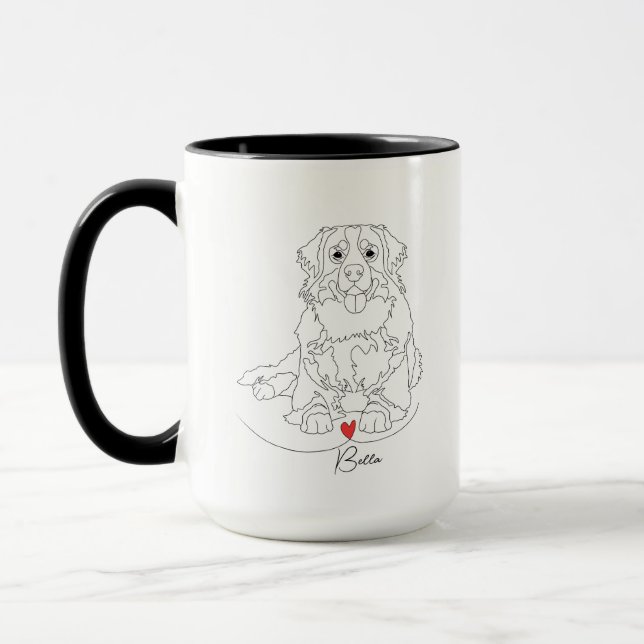 Caneca Cão de Montanha Bernês com Arte de Linha do Coraçã (Esquerda)