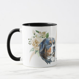 Caneca Cão-de-montanha Bernese, Buquê de Rosa Branco