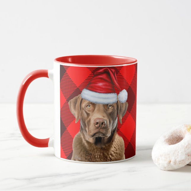 Caneca Cão de Natal da Baía de Chesapeake Xadrez de Féria (Com Donut)