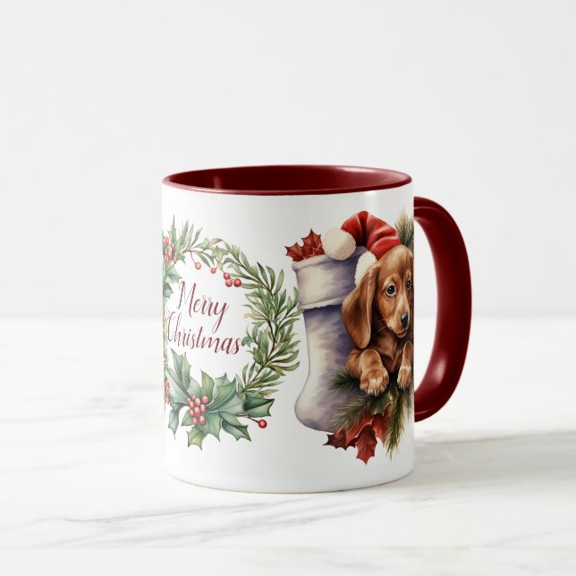 Caneca Cão de Natal, Feliz, Cachorro (Frente Esquerda)