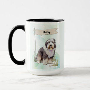Caneca Cão de Ovelha do Inglês Antigo Aquarela Cachorro P