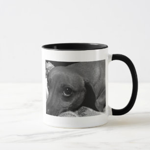 Caneca Cão do Dachshund com os olhos tristes em preto e