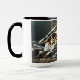 Caneca cão e gato dormindo juntos.