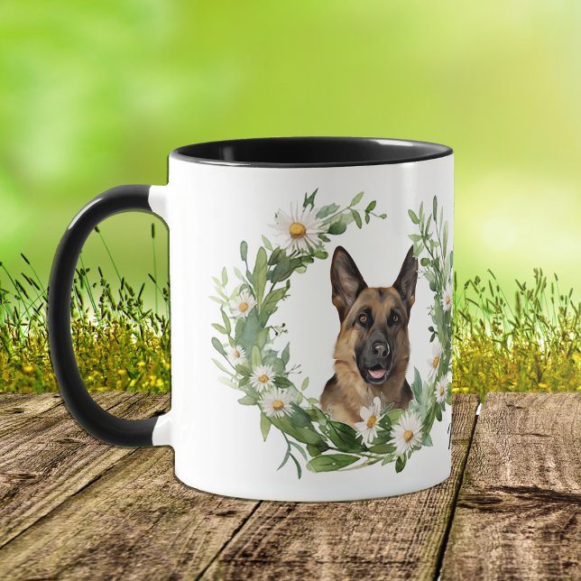 Caneca Cão German shepherd da margarida branca (Criador carregado)