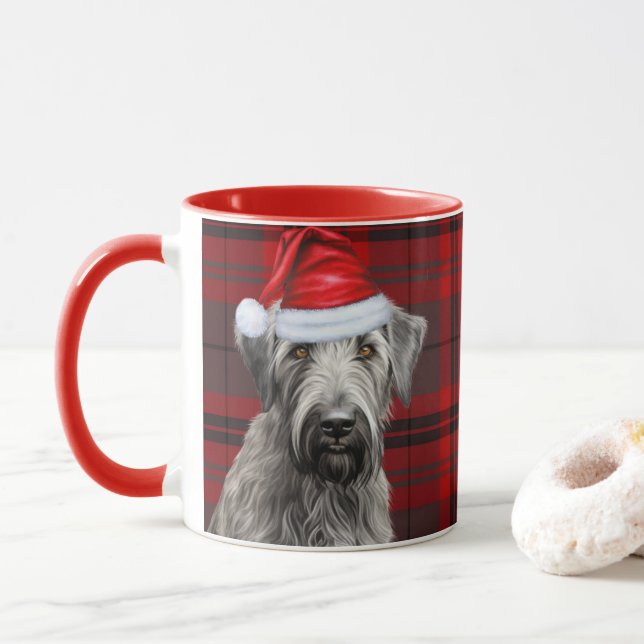 Caneca Cão Irish Wolfhound Xadrez Vermelho Natal (Com Donut)