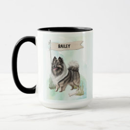 Caneca Cão Keeshond Aquarela Personalizado
