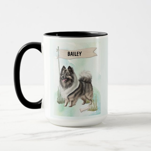 Caneca Cão Keeshond Aquarela Personalizado (Esquerda)