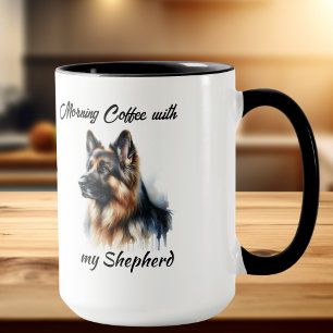 Caneca Cão Pastor Alemão Aquarela Personalizado