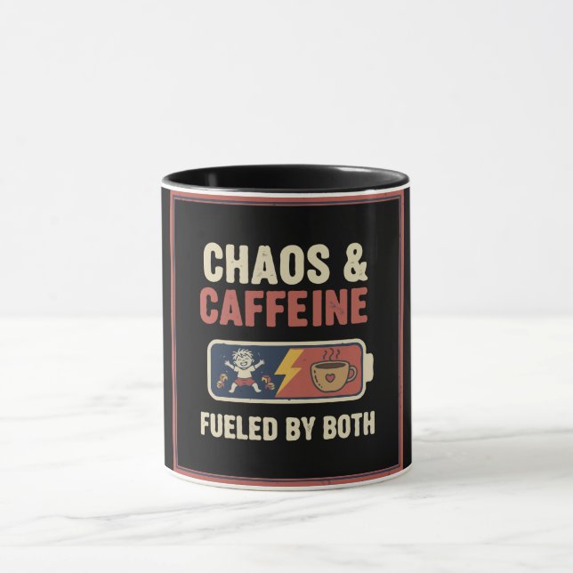 Caneca Caos & Cafeína Divertido Retro Paternidade Mãe Pai (Centro)