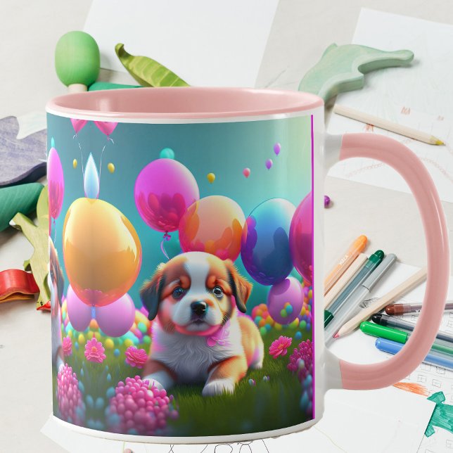 Caneca Cãozinho bonito com balões - doce (Criador carregado)