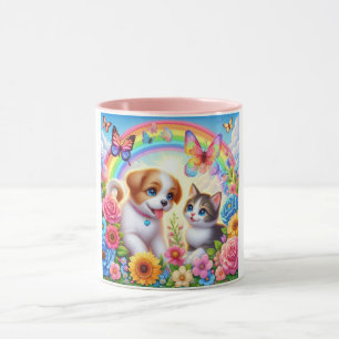 Caneca Cãozinho/cachimbo/arco-íris de gatinho