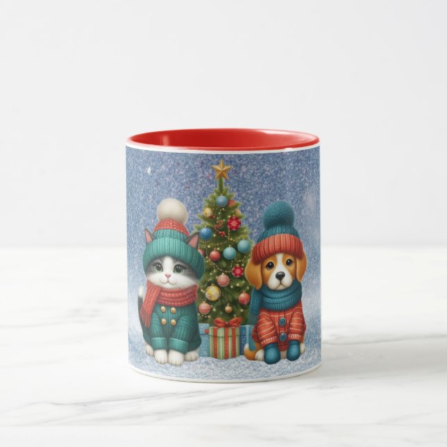 Caneca Cãozinho de Natal bonito e gatinho (Centro)