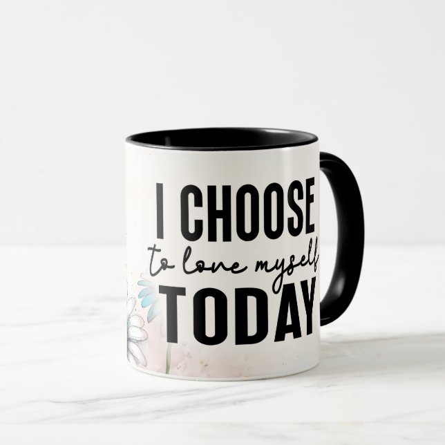 Caneca Capa de Citação Floral Inspiradora/Positiva (Frente Esquerda)