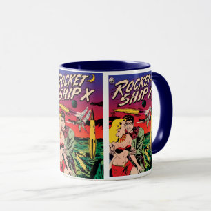 Caneca Capa de Quadrinho de Ficção Científica Vintage Fog