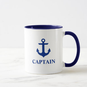 Caneca Capitão náutico Âncora Azul e branco