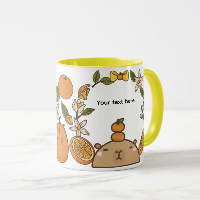 Caneca Capivara Fofa com Laranjas (Frente Esquerda)