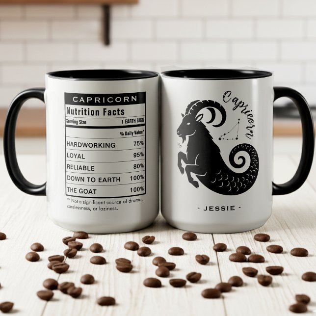 Caneca Capricorn Zodiac Sign Astrology Nutrition Facts (Capricorn Zodiac Earth Sign Astrology Nutrition Facts Label Accent Mug)