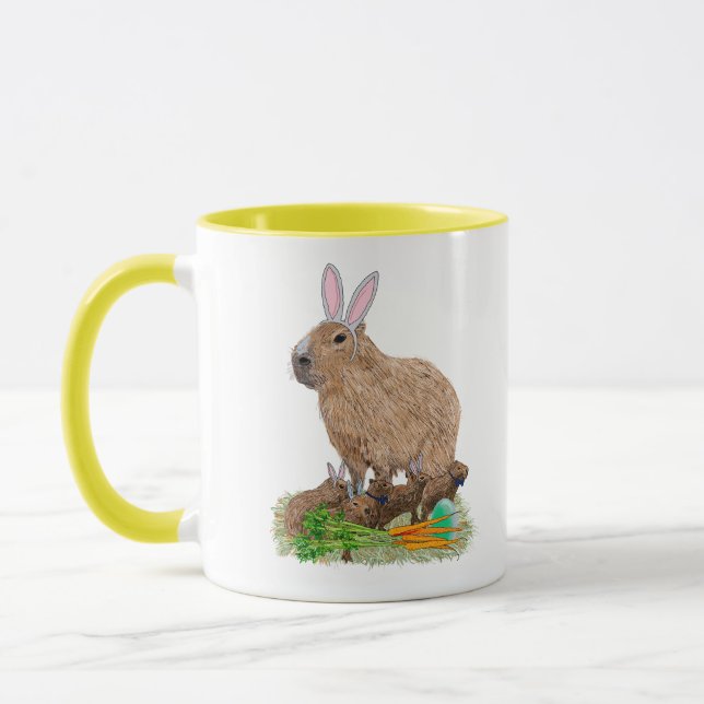 Caneca Capybara Páscoa Cute Bunny Engraçado (Esquerda)