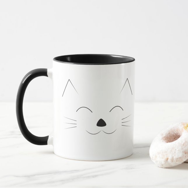 Caneca Cara bonito do gato - preto (Com Donut)