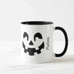 Caneca Cara De Abóbora Preta E Branca Com Nome Halloween