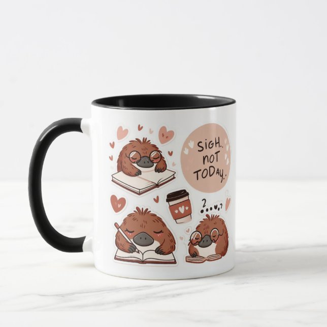 Caneca Caracteres de Platypus Cute com Café e Diários (Esquerda)