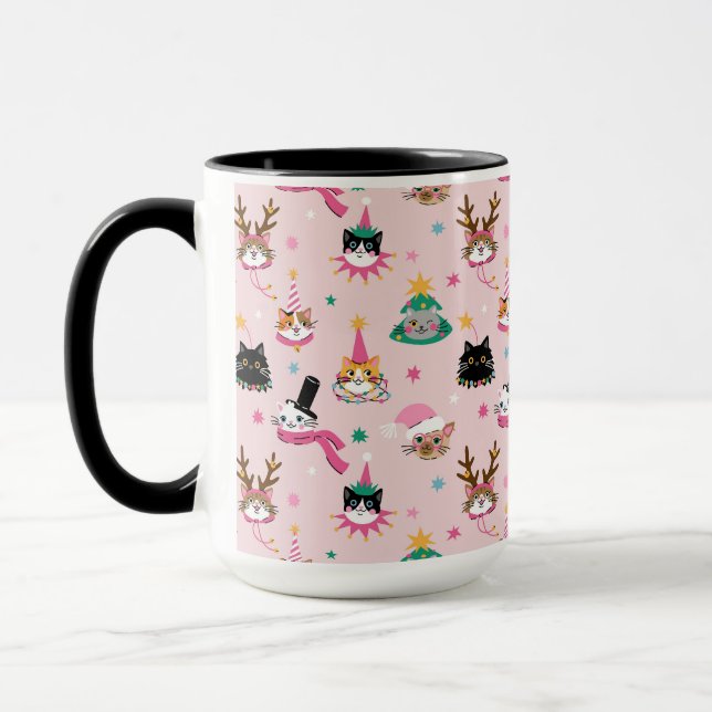 Caneca Caras de Gato Festivo no Padrão de Chapéus de Féri (Esquerda)