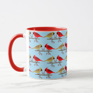 Caneca Cardeais de Natal bonitos e berries vermelhos pate