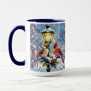 Caneca Cardeais de Natal e Poste de Iluminação Nevado