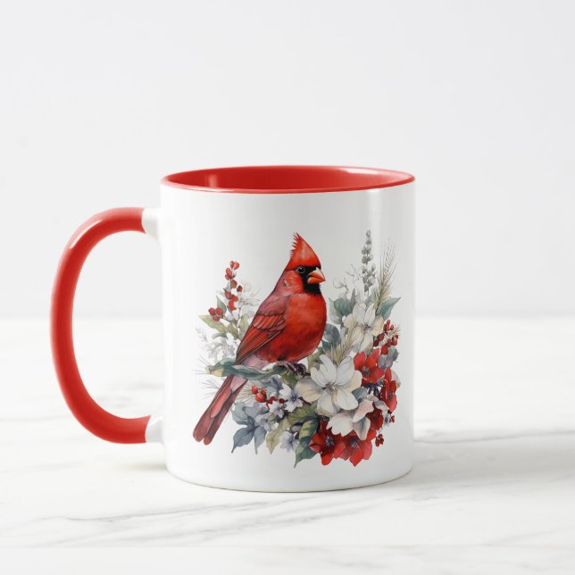 Caneca Cardeal de Aquarela de Natal Personalizado (Esquerda)