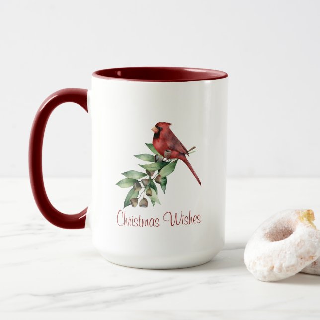 Caneca Cardeal de Natal Vermelho com Greenery (Com Donut)