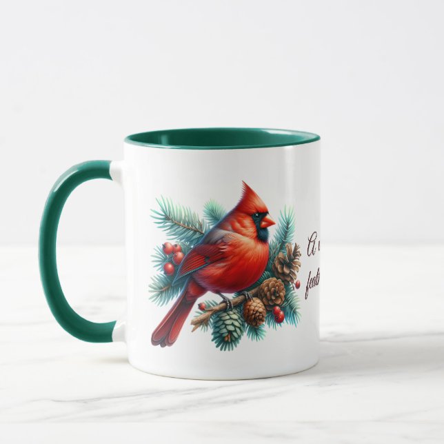 Caneca Cardeal em Pine Branch com Berries de inverno (Esquerda)