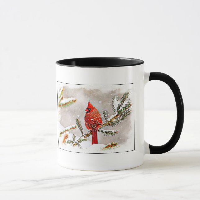 Caneca Cardeal num pinheiro no inverno (Direita)