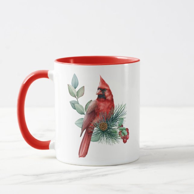 Caneca Cardeal Vermelho Na Fileira De Café De Natal (Esquerda)