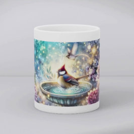 Caneca Cardinal at Birdbath Dreamy Garden Ar
