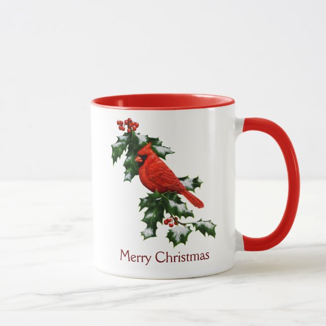 Caneca Cardinal do norte macho e azevinho (Direita)